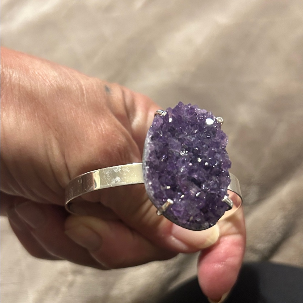 Amethyst Silver Cuff Bracelet From Brazil - Picture 3 of 3